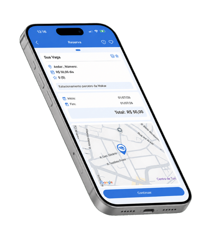 Aplicativo Wakar para reservas, pagamentos e repasses